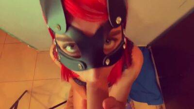Gorgeous Juicy Blowjob From A Beautiful Girl In A Cat Mask With Green Eyes Who Likes To Get Sperm In Her Mouth - hclips.com