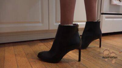 High Heeled Leather Boots While Making Dinner - hclips.com