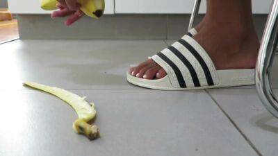 Enola Crushing A Banana With Adidas Adillete And Foot Feeding His Slave - hclips.com